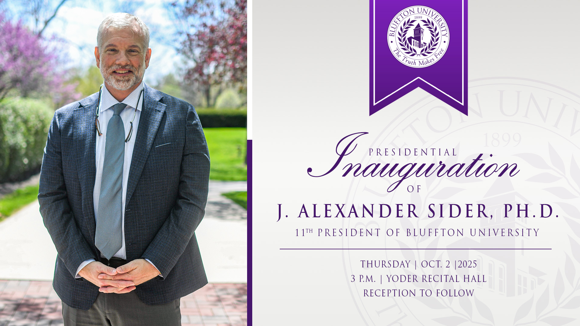 Dr. J. Alexander Sider will be inaugurated as Bluffton's 11th president. 
